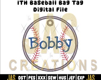 ITH Baseball Bag Tag Embroidery Design, Sports Team Gift (Digital File)