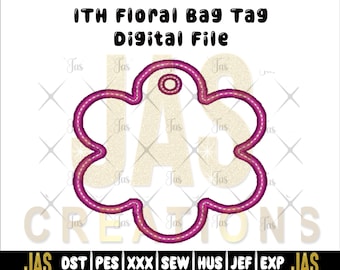 ITH Floral Bag Tag Embroidery Design: In-The-Hoop Digital File (3.5-4.5 Inch)
