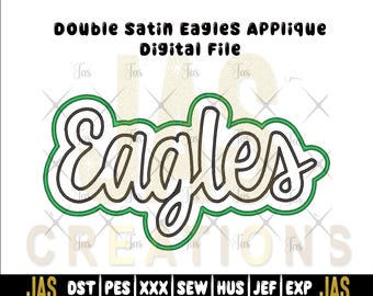 Disegno per ricamo con applicazione Eagles: punto raso doppio (file digitale)