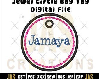 Circle Jewel Bag Tag ITH Embroidery Design | 3.5 & 4 inch (Digital File)