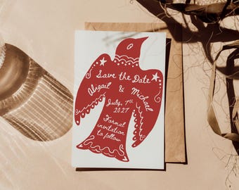 手描きのSave the Date、気まぐれな結婚式招待状（デジタルダウンロード）