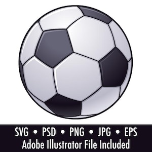 Shaded Soccer Ball Drawing Clipart - Digital Download Files - .psd, .png, .jpg, .eps, .svg, Adobe Illustrator File Included