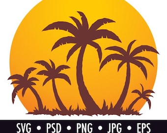 Palm Tree Sunset Clipart: Tropical Island Vector (Digital Download)
