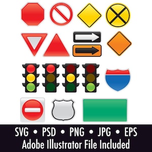 Karte und Verkehrszeichen und Symbole Clipart - Digital Download Dateien - .psd, .png, .jpg, .eps, .svg, Adobe Illustrator Datei enthalten