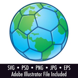 Planet Erde WM Fußball Zeichnung Clipart - Digital Download Dateien - .psd, .png, .jpg, .eps, .svg, Adobe Illustrator Datei enthalten