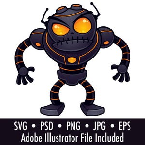 Ilustración de personaje de dibujos animados de robot enojado - Clipart - Archivos de descarga digital - .psd, .png, .jpg, .eps, .svg, archivo de Adobe Illustrator incluido