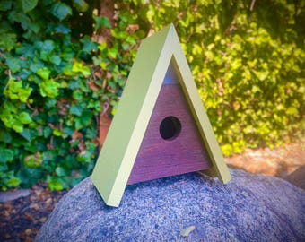 Mid-Century Modern A-Frame Birdhouse: Handcrafted Yard Art