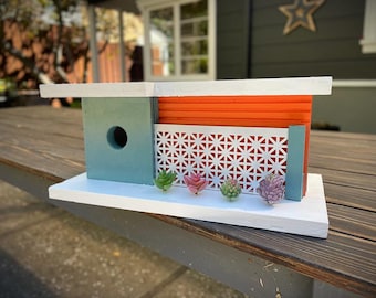 Mid Century Modern Birdhouse: Palm Springs Style, Handcrafted Yard Art