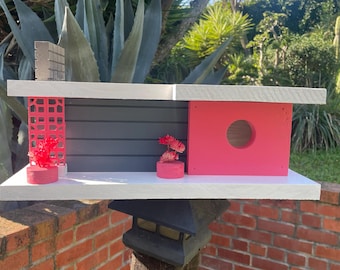 Palm Springs Style Birdhouse: Hand-Painted Mid-Century Modern Design