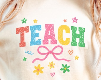 Colorful Teacher Shirt: Teach Love Inspire Tee, Doodle Teacher Shirt, Gift for New Teacher, Teacher Appreciation, Teacher Sweatshirt