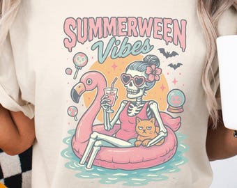 Comfort Colors® Summerween Vibes Shirt: Beach Halloween Skeleton Tee, Summer Shirt, Skeleton Shirt, Funny Shirt,