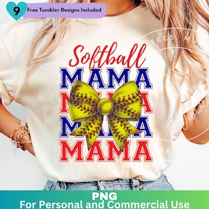 Softball Mama png Coquette Bow Red and Blue Png, Softball Mom Sublimation Design Clipart, Softball Mom Shirt Png Digital Download