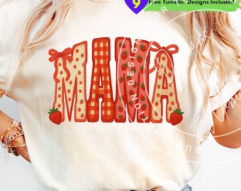 Strawberry Mama PNG: Painted Summer Strawberry Mom Shirt Design Sublimation (Digital Download)