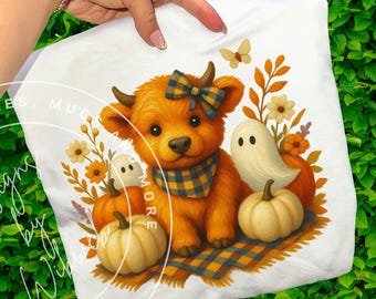 Halloween Highland Cow PNG: Painted Spooky Season Sublimation Design (Digital Download