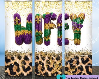 Mardi Gras Wifey Tumbler Wrap: Leopard Print 20 oz Sublimation Tumbler Design (Digital Download)