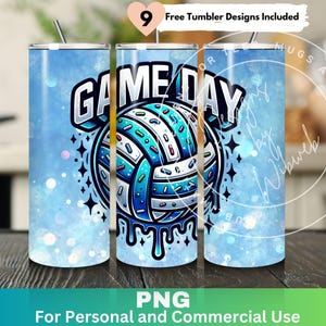 Volleyball Game Day Tumbler Wrap, 20oz Skinny Tumbler Design, Blue Volleyball  Sublimation Design Wrap, Volleyball  Tumbler Png Wrap