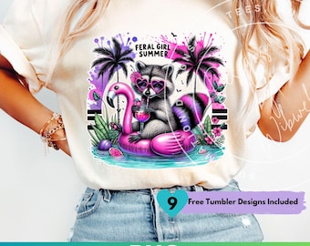 Chica salvaje de verano PNG: Diseño de camiseta de sublimación de mapache divertido de verano (descarga digital)