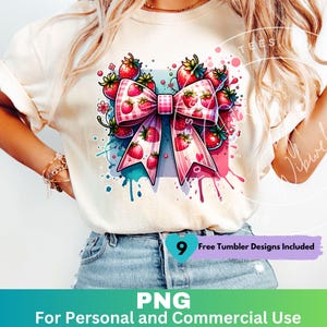 Strawberry Festival Bow PNG, Strawberry Sublimation Design Instant Digital Download, Sweet Strawberry Graphics Summer Tshirt Design