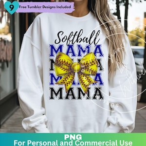 Softball Mama Coquette Bow Black and Blue Png, Softball Mom Sublimation Design Clipart, Softball Mom Shirt Png Digital Download