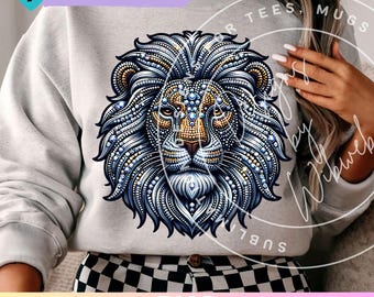 Löwe PNG: Silber Strass Löwe Shirt Sublimation Design (digitaler Download)