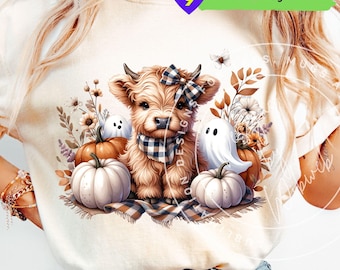 Halloween Highland Cow PNG: Spooky Season Sublimation Design (Digital Download