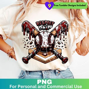 May include: Cream-colored t-shirt featuring a baseball design with crossed bats and a baseball. The design includes the text "Respect the Drip" in red and white. The image also includes the text "PNG For Personal and Commercial Use".