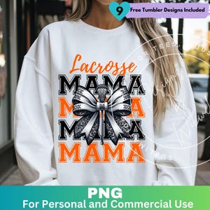 Lacrosse Mama Png Orange and Black, Lacrosse Mom Sublimation Design Clipart, Lacrosse Mom Coquette Bow Shirt Png, Digital Download
