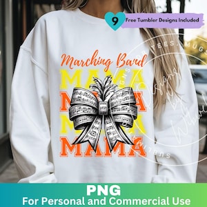 Marching Band Mama Coquette Orange and Yellow Png, Band Mom Sublimation Design Clipart, Band Mom Shirt Png Digital Download