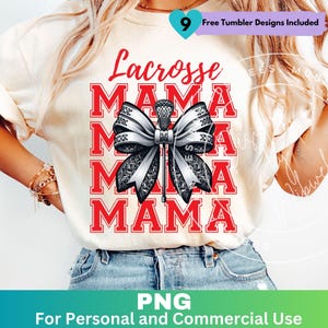 Lacrosse Mama Png Red, Lacrosse Mom Sublimation Design Clipart, Lacrosse Coquette Bow Mom Shirt Png, Digital Download