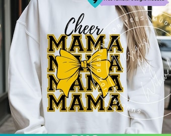 Cheer Mama Png: Coquette Cheerleader Cheer Shirt Sublimation Design Clipart (Digital Download) Black & Gold