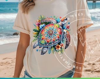 Turtle PNG: Ocean Beach Turtle Sublimation Shirt Design (Digital Download)