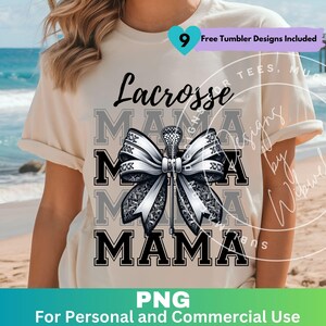 Lacrosse Mama Png Black and Grey, Lacrosse Mom Sublimation Design Clipart, Lacrosse Mom Coquette Bow Shirt Png, Digital Download