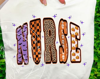 Halloween Nurse PNG: Preppy Halloween Spooky RN Nurse Shirt Design Sublimation Clipart (Digital Download)