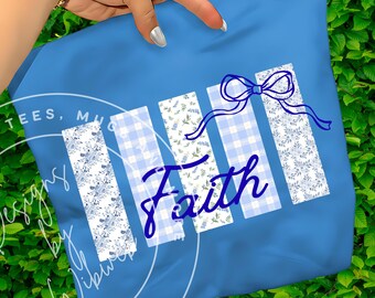 Faith PNG: Blue Floral Striped Christian Faith Shirt Sublimation Design (Digital Download)