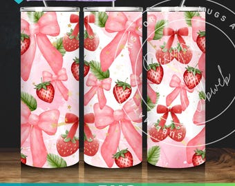 Strawberry  Tumbler Wrap PNG:  Strawberry Sublimation Tumbler Design 20 oz Skinny Tumbler (Digital Download)