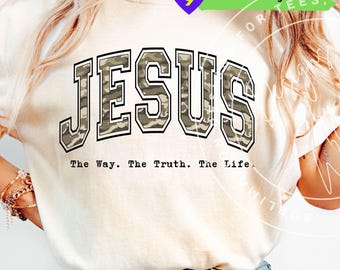 Jesus PNG: Christian Faith Sublimation Shirt Design Camouflage Camo (Digital Download)