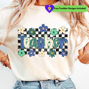 Retro Checkered Teacher PNG: Groovy Back to School Shirt Design (Digital Download)