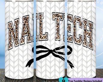 Leopard Nail Tech Tumbler Wrap PNG: Leopard Print Nail Technician Sublimation Design (Digital Download 20oz Skinny Tumbler)