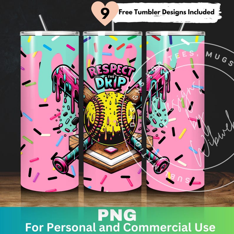 Softball Respect the Drip Tumbler Wrap, 20oz Skinny Tumbler Design ...