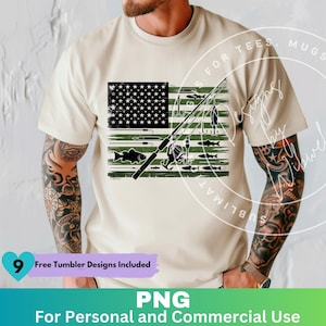 American Flag Fishing PNG: Patriotic Fisherman Sublimation (Digital Download 5000x5000px)