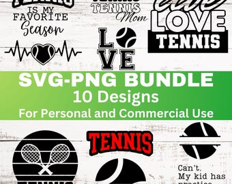 Tennis Svg Bundle: Tennis Png Bundle Cut File Clipart Shirt Graphic (Digital Download)