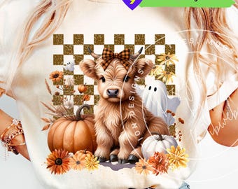 Halloween Highland Cow PNG: Sublimation Design for Shirts (Digital Download)