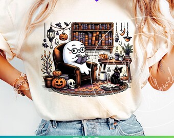 Bookish PNG: Halloween Reader-sublimatieshirtontwerp (digitale download)