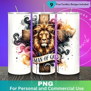 Man of God Tumbler Wrap, Christian Tumbler PNG, Faith Sublimation Tumbler Design, Lion 20 oz Skinny Tumbler Png