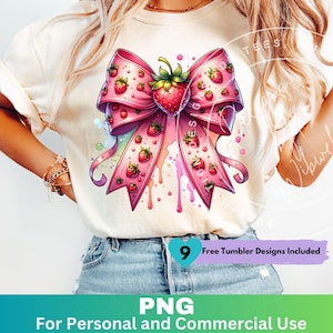 Strawberry Festival Bow PNG, Strawberry Sublimation Design Instant Digital Download, Sweet Strawberry Graphics Summer Tshirt Design