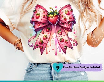 Strawberry Bow PNG: Summer Strawberry Festival Sublimation Shirt Design (Digital Download)