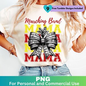 Marching Band Mama Png,  Coquette Red and Yellow Png Band Mom Sublimation Design Clipart, Band Mom Shirt Png Digital Download