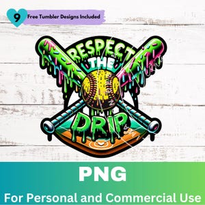 Softball Ice Cream Drip Green Sublimation PNG Design, Softball Mom Sports PNG, Softball Respect the Drip Digital Download