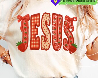 Painted Strawberry Jesus PNG: Summer Christian Faith Shirt Sublimation Design (Digital Download)