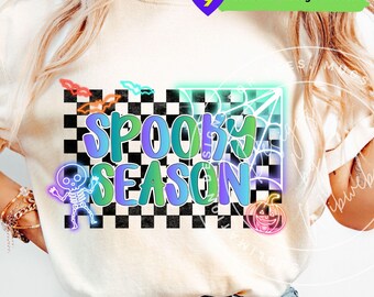 Retro Checkered Halloween PNG: Spooky Season Shirt Design (Digital Download